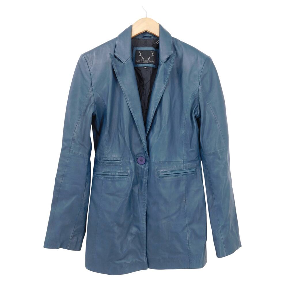 Bod & Christensen Women's Smooth 100% Single Button Leather Blazer Jacket Size S